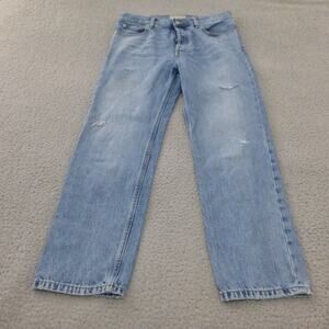 Everlane Jeans Womens 27 Relaxed Straight Button Fly Distressed Blue Denim